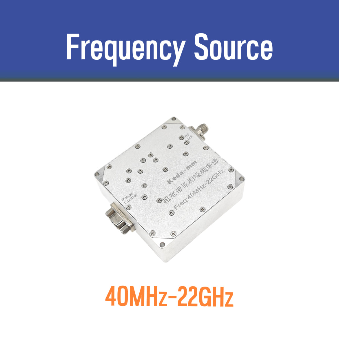 UWB-LNOF RF frequency source module with RF output and power/control connector